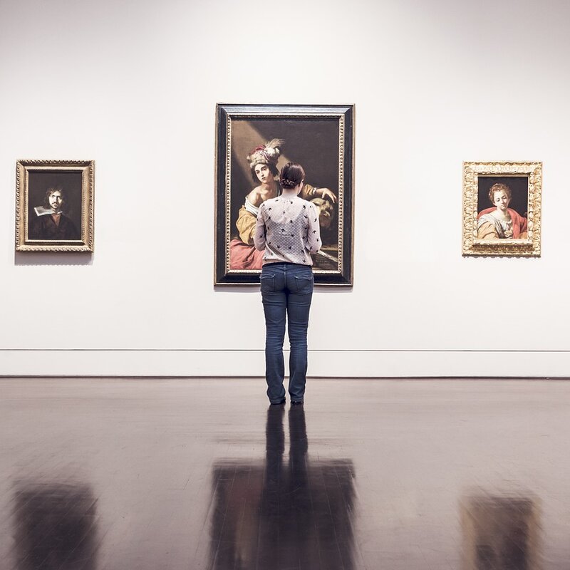 A girl looks at paintings in the art gallery of a museum. | © Pixabay, Ryan Mc Guire, 2014