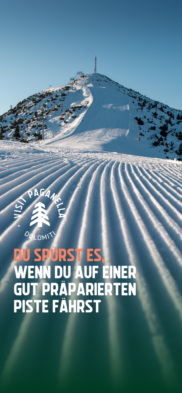 Filippo Frizzera, 2022 | © Auf dem Bild: eine gut präparierte Piste in Paganella. Im Text: Du spürst es, wenn du auf einer gut präparierten Piste fährst